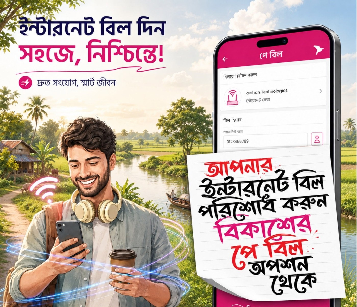 রুশান টেকনোলজিস ইন্টারনেট বিল bKash Pay Bill এর মাধ্যমে পরিশোধ করার প্রচারণা